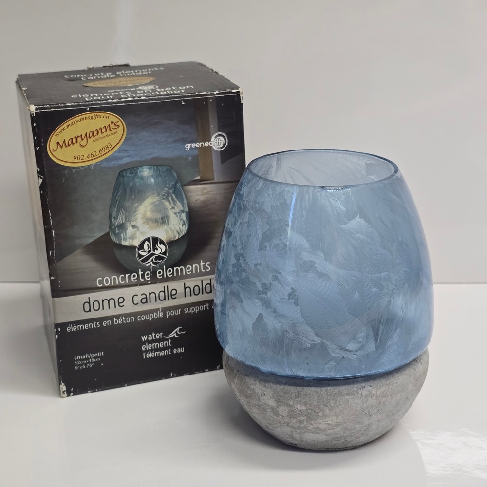 Greenearth‎ Concrete Elements Dome Candle Holder Water Small Blue Etched Glass